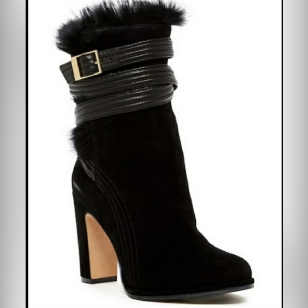 Louise et Cie  Lo-Ynez black ankle boots with real rabbit fur. NWB